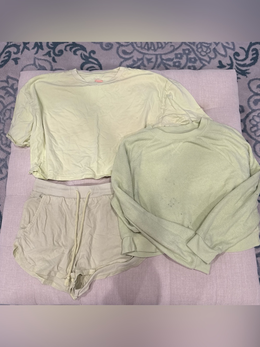 Women’s Light Green Loungewear Set - Top, Sweater & Shorts